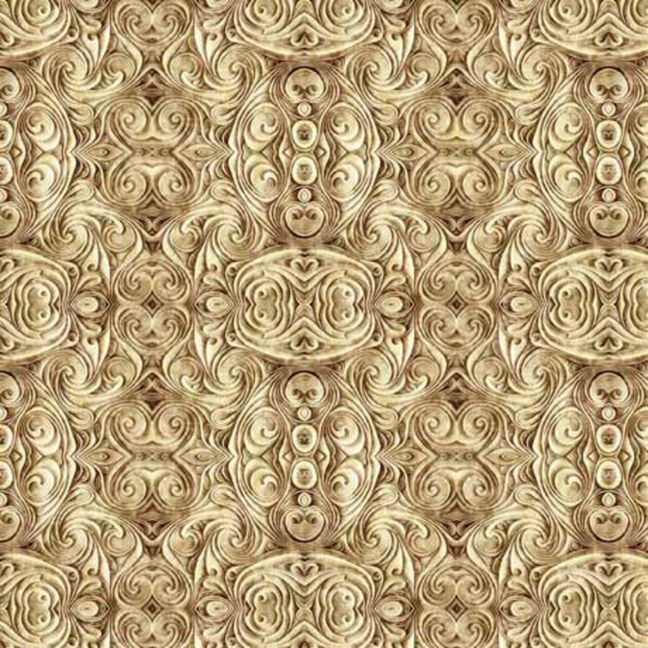 Natural Tan Endless Blues Scroll Medallion Wideback Cotton Fabric per yard
